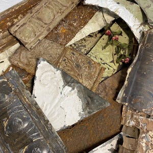 box lot, assorted pieces of vintage tin ceiling, antique tin tile, architectural salvage