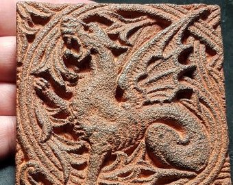 El Dragón Oxidado - Experimental - Único - Talla de piedra gótica victoriana - Escultura de piedra fundida