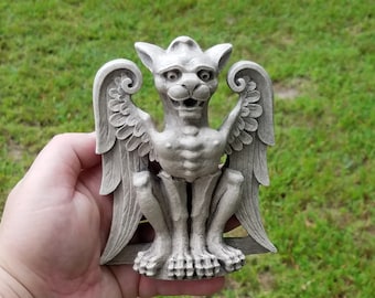 Grindel the Griffin, Large version, cast stone, indoor/outdoor garden ornament, gargoyle carved Sculpture, by Cast Shadows Studio