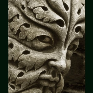 Bamberg Green Man, cast stone leaf face, greenman, Garden ornament, Renaissance element, medieval sculpture, Carved gothic corbel, Chalifour