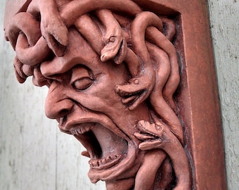 Medusa Corbel Victorian Terra Cotta, gargoyle, Renaissance, grotesque, Cast Shadows Studio, Richard Chalifour, Haunted, gothic, mythology