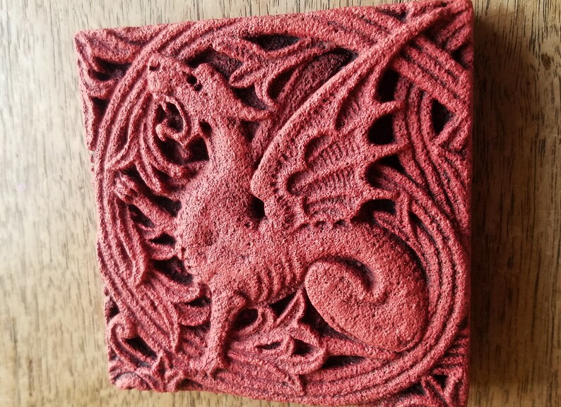 The Red Dragon Tile Victorian Gothic Stone Carving Cast Etsy