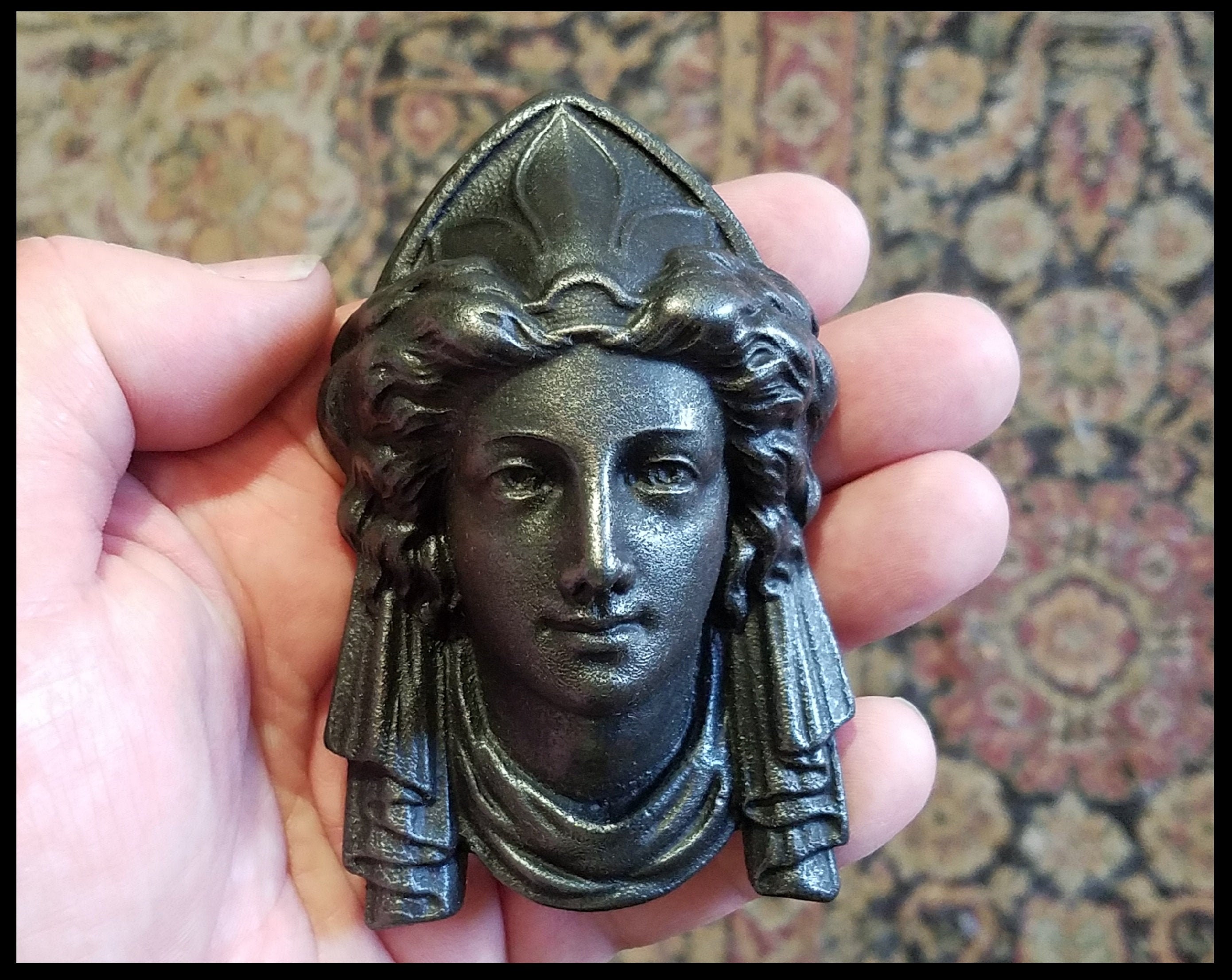 Goddess Face, cast stone women's head, indoor/outdoor ornament, by Cast Shadows Studio