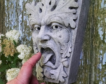 Green Man, Mouth of Truth, Keystone leaf face, greenman, Garden art, Renaissance element, medieval sculpture, gothic New York, Chalifour