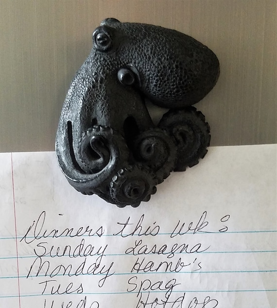 Sculpture by Richard Chalifour Black Octopus cephalopod refrigerator art magnet