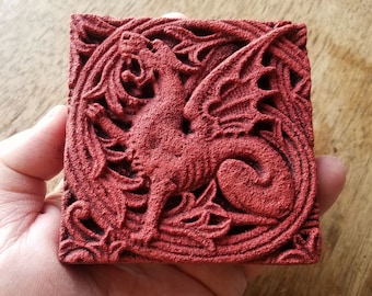 The Red Dragon Tile - Victorian Gothic Stone Carving - Cast stone sculpture
