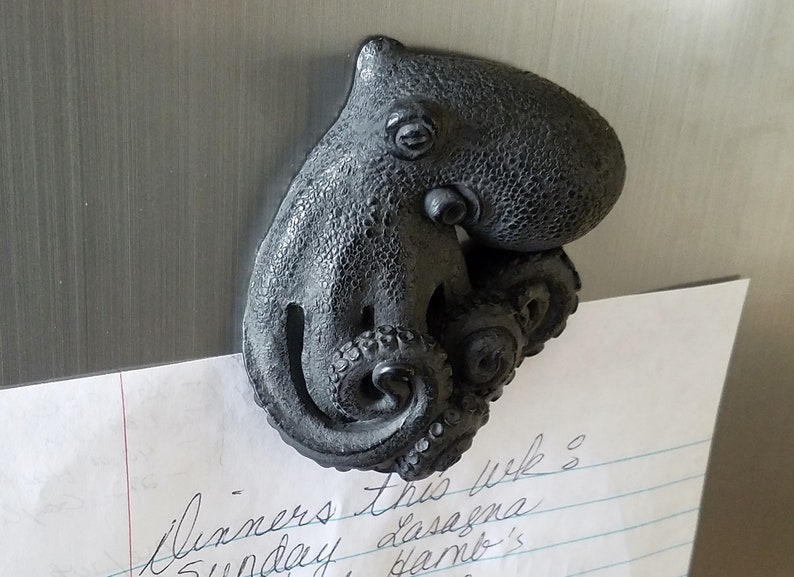 Sculpture by Richard Chalifour Black Octopus cephalopod refrigerator art magnet