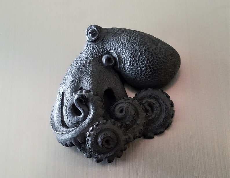 Sculpture by Richard Chalifour Black Octopus cephalopod refrigerator art magnet