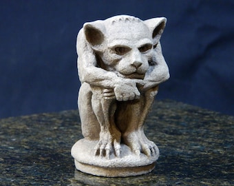 Irving Gargoyle statue, small Gothic Imp,  New York,  Handmade, Cast Stone Sculpture, Cast Shadows Studio