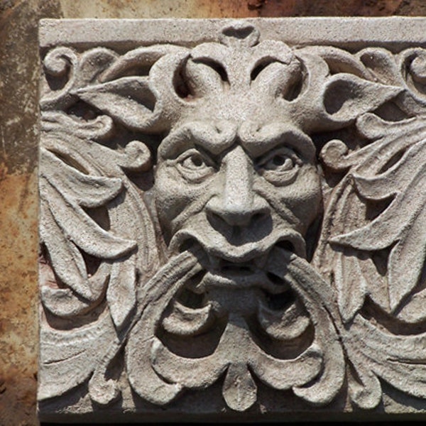 Green Man Satyr- Architectural  Detail -cast stone relief sculpture- Victorian Gothic - Grotesque - New york State Capitol Building-Albany