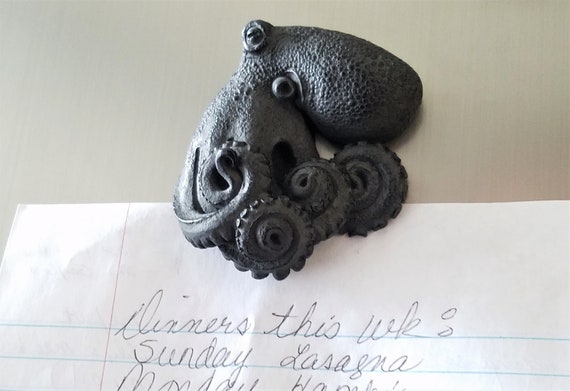 Sculpture by Richard Chalifour Black Octopus cephalopod refrigerator art magnet
