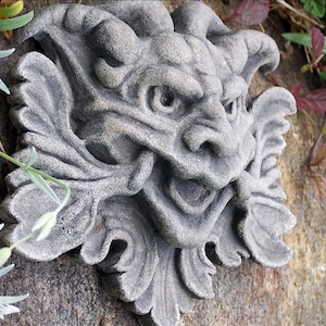 Grotesque, Garden Goblin, mythological green man, wall decor, cast stone, architectural detail