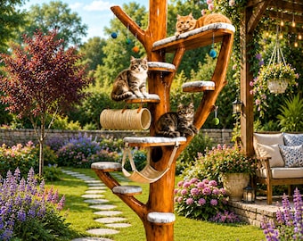 Planos para construir un rascador de lujo para gatos (hágalo usted mismo) / Plano de un condominio de madera de 9 niveles (descarga en PDF)