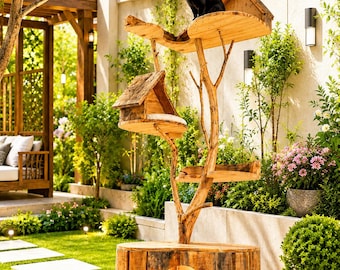 Planos para construir un rascador para gatos / Plano de un casita para gatos de madera natural montada en la pared (Descarga en PDF)