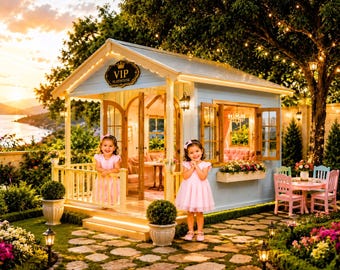 Diseño de casita de juegos de madera para hacer tú mismo, lujosa casita de jardín moderna para niños, regalo, decoración, plano en PDF