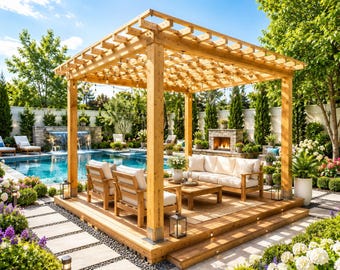 Planos para construir una pérgola, terraza o salón (disponibles para descarga digital) / Planos de carpintería en PDF