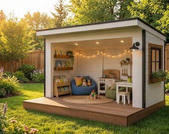 Planos para construir una casita de juegos moderna / Planos de carpintería para niños en el jardín (Descarga digital)