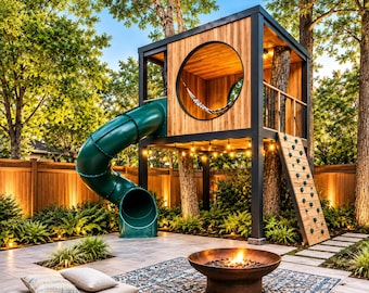 Planos para construir una casita de juegos moderna en un árbol / Guía de construcción de lujo para exteriores (Descarga digital)