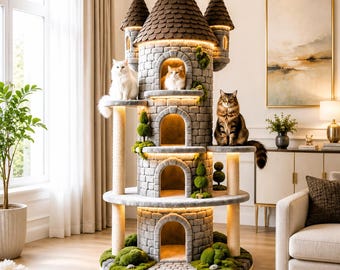Planos de carpintería para construir una torre para gatos tipo castillo / Plano de un lujoso y moderno condominio para gatos (PDF)