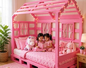 Planos para construir una cama con forma de casita de juegos Montessori para niños (Descarga en PDF)