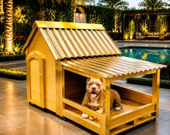 Caseta de madera de lujo para perros, hecha a mano, mansión real para mascotas, regalo, descarga digital