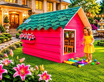 Casa de juguetes de madera para exteriores, cabaña de juegos para niños (PDF).