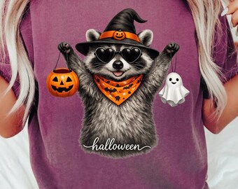 Halloween Raccoon PNG: Spooky Pumpkin Ghost Autumn Graphic (Digital Download)