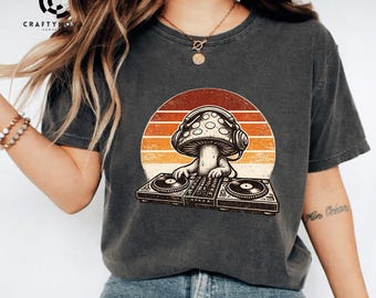 Psychedelic Mushroom DJ PNG: Retro Sunset EDM Rave Clipart (Digital Download)