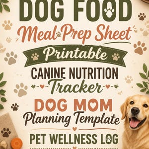 Raw Dog Food Meal Prep Sheet Printable, Raw Feeding Tracker, Dog Meal Planner, Canine Nutrition Log, Pet Wellness Planner