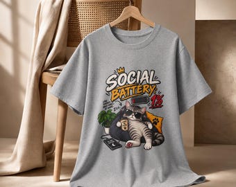 Social Battery, Katzen-Shirt, Introvertiert, Grafik-T-Shirt, Geschenk für Katzenliebhaber.