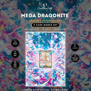 May include: A digital 9-card binder set featuring Mega Dragonite inspired extended art. The design includes a central Mega Dragonite card surrounded by a continuous, vibrant, multi-coloured cosmic background with swirling pink, blue, and purple nebula patterns.