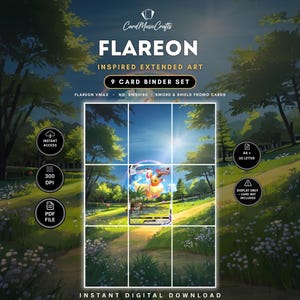 Flareon VMAX SWSH180-inspirerad utökad konst | Sword & Shield-promosida med 9 fickor | Pokémon-pärmdisplay