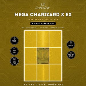 Mega Charizard X Ex 130/94 Utökad Konst | 9-ficks Pärmsida | Utskrivbar Samlarkortsinlägg | Pokémon TCG Avdelare | Present till Samlare