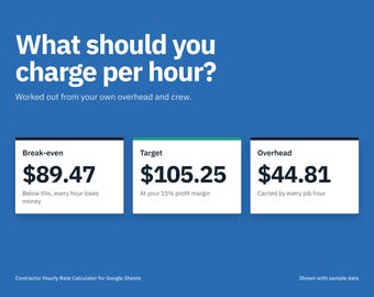 Contractor Hourly Rate Calculator, Google Sheets Labor Rate Template for Electricians, Handyman and Trades