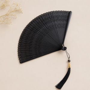 Black Hand Fan | Folding Bamboo Fan | Japanese Fan | Chinese Fan | Gothic Fan | Wedding Fan | Cosplay Accessory | Vintage Decor Gift