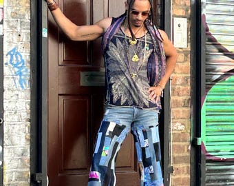 Custom Patchwork Denim Jeans: Upcycled Fabric Scraps, Unique Style