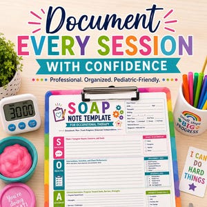 Vorlage für SOAP-Dokumentationsberichte in der Kinderergotherapie | Farbiges Sitzungsdokumentationsformular (Sofortiger PDF-Download)