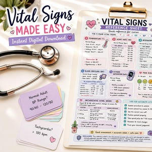 Nursing Vital Signs Reference Sheet | NCLEX Study Guide (Digital Download PDF)