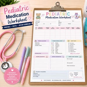 Arbeitsblatt zur Medikamentenverabreichung bei Kindern | Dosierungsberechnung für Krankenpflegestudierende (Digitaler Download)