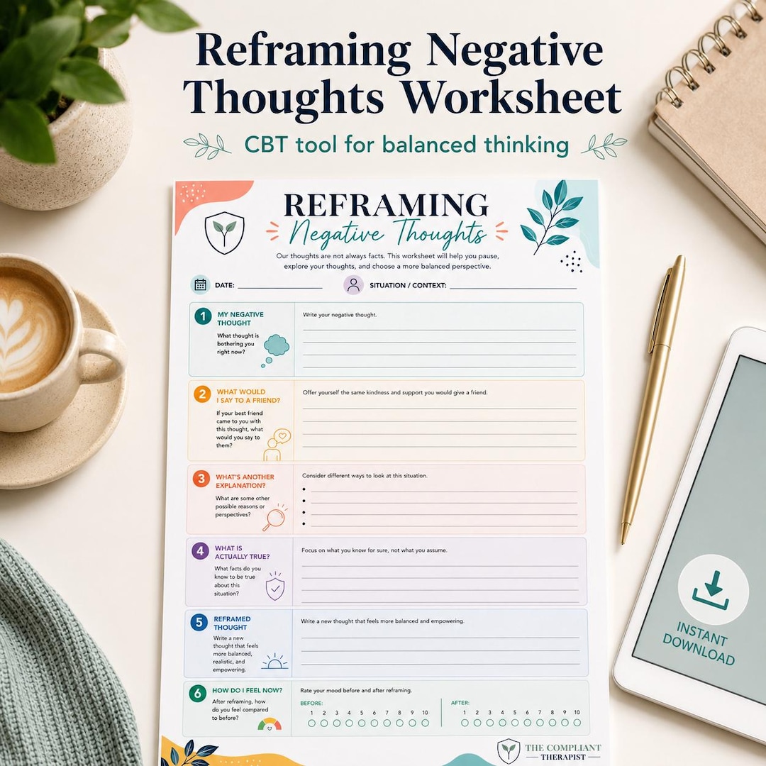 Reframing Worksheet.pdf CBT Reframing Negative Thoughts Worksheet, Cognitive Restructuring Tool ...