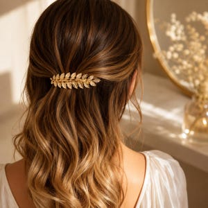 Pinza para el cabello con forma de hoja de oro para mujer – Accesorio para el cabello de boda estilo boho chic – Pinza de metal con forma de hoja de oro y plata –