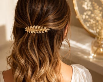 Barrette Feuille Dorée pour Cheveux Femme – Accessoire Cheveux Mariage Bohème Chic – Pince Feuillage Métal Or & Argent –