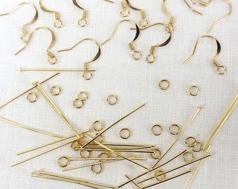 earring component kit diy gold fish hook ear wires pins and jumprings