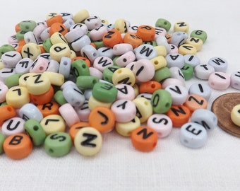 Alphabet Beads Color Beads Flat Round 200 pieces 7x4mm Side Drill Craft Supply letter beads