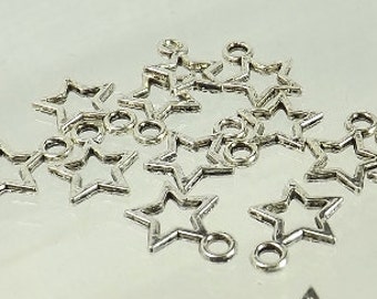 Star Charms 50 pieces 9x8mm open stars two sided flat antiqued silver alloy craft supply 5 point star celestial charms