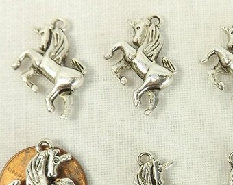 Unicorn charm 8 pieces mythical creature two sided jewelry supply silver metal fairy tale animal charm
