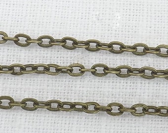 Bulk Chain 3x2mm Antiqued Brass finished steel  gold color chain  Jewlery making supply Unfinished Cable Chain
