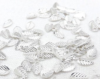 Tiny leaf charms, 6mm charms, 100 pieces silver oval charms nature and plants jewelry making supply