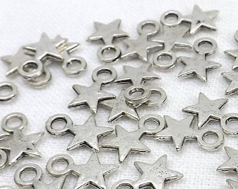 Star Charms 50 pieces 8 mm stars two sided flat  antiqued silver alloy crafy supply 5 point stars