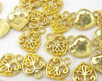 Gold heart charms 25 pieces swirl hearts jewelry making supply